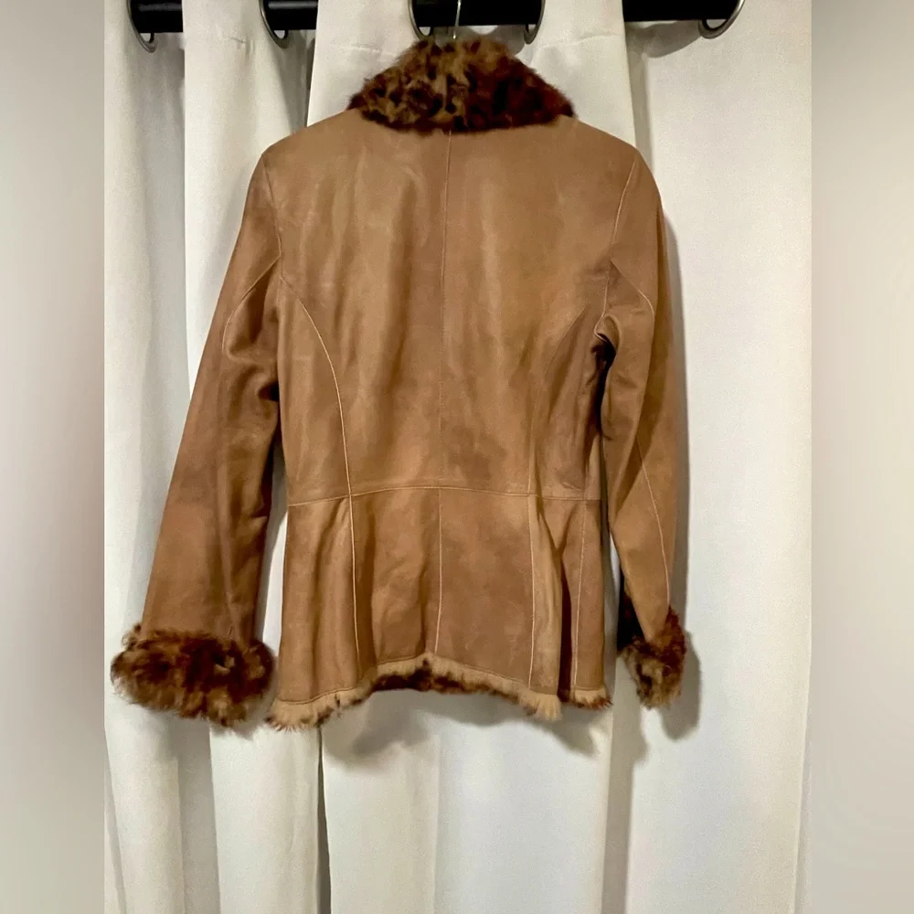 Vericci Genuine leather sport coat blazer with real fur collar and cuffs - Picture 2 of 5